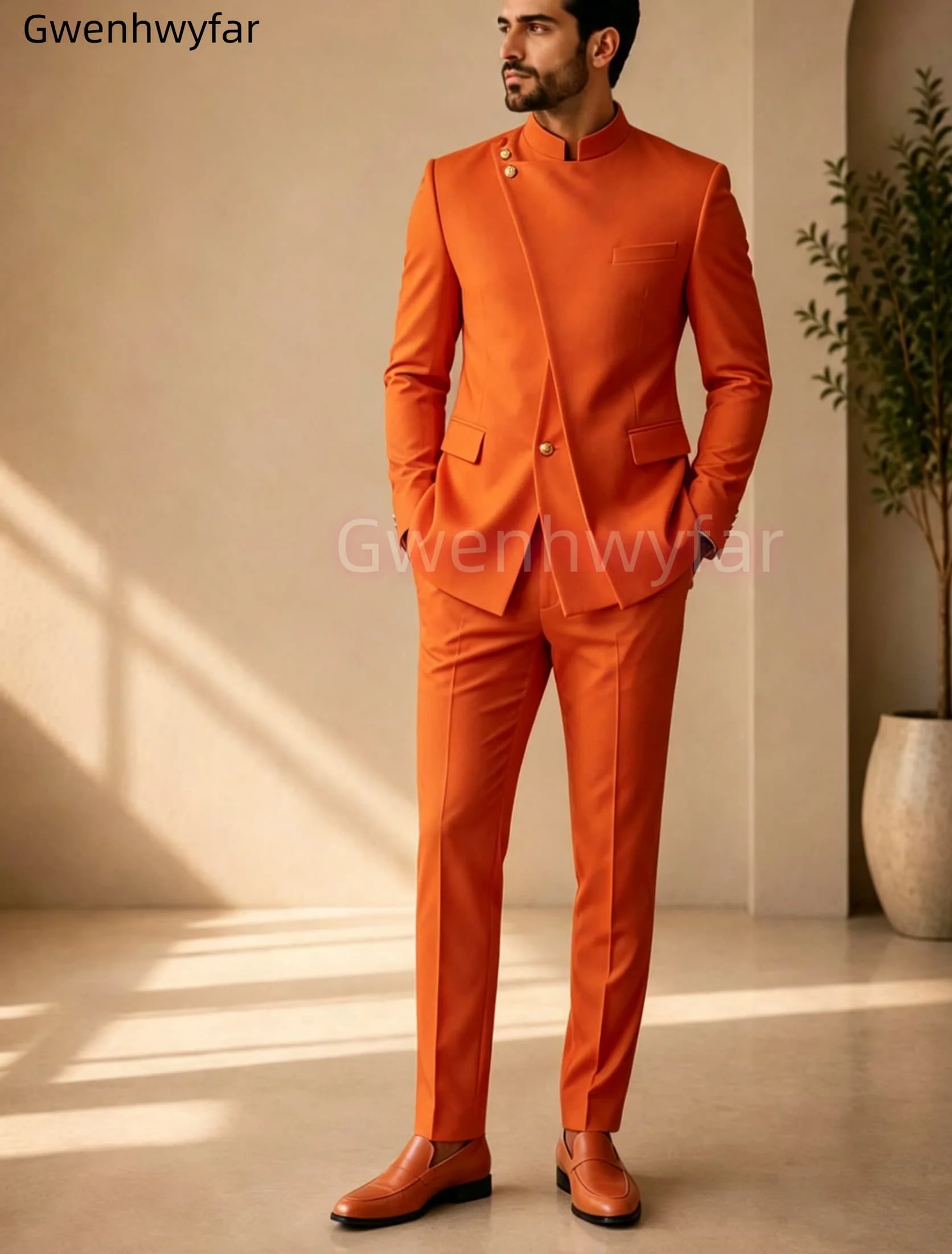 Gwenhwyar Neuankömmling Hellgraue Freizeitjacke mit Hose, formeller Business-Büroanzug für Herren, Bräutigam, Hochzeit, Party, Blazer, Hose – Detail 25