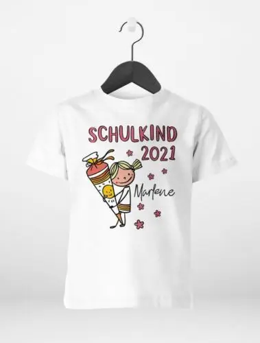 Kinder Mädchen T-Shirt Einschulung mit Namen Schulkind anpassbare Jahreszahl