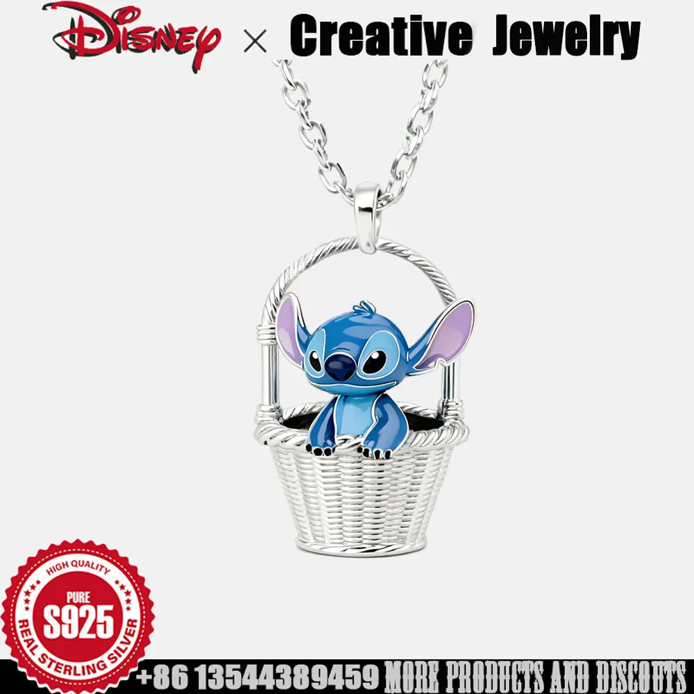 

Disney stitch 925 sterling silver necklace pendant creative cartoon dangle charm women personality luxury pendant necklace set