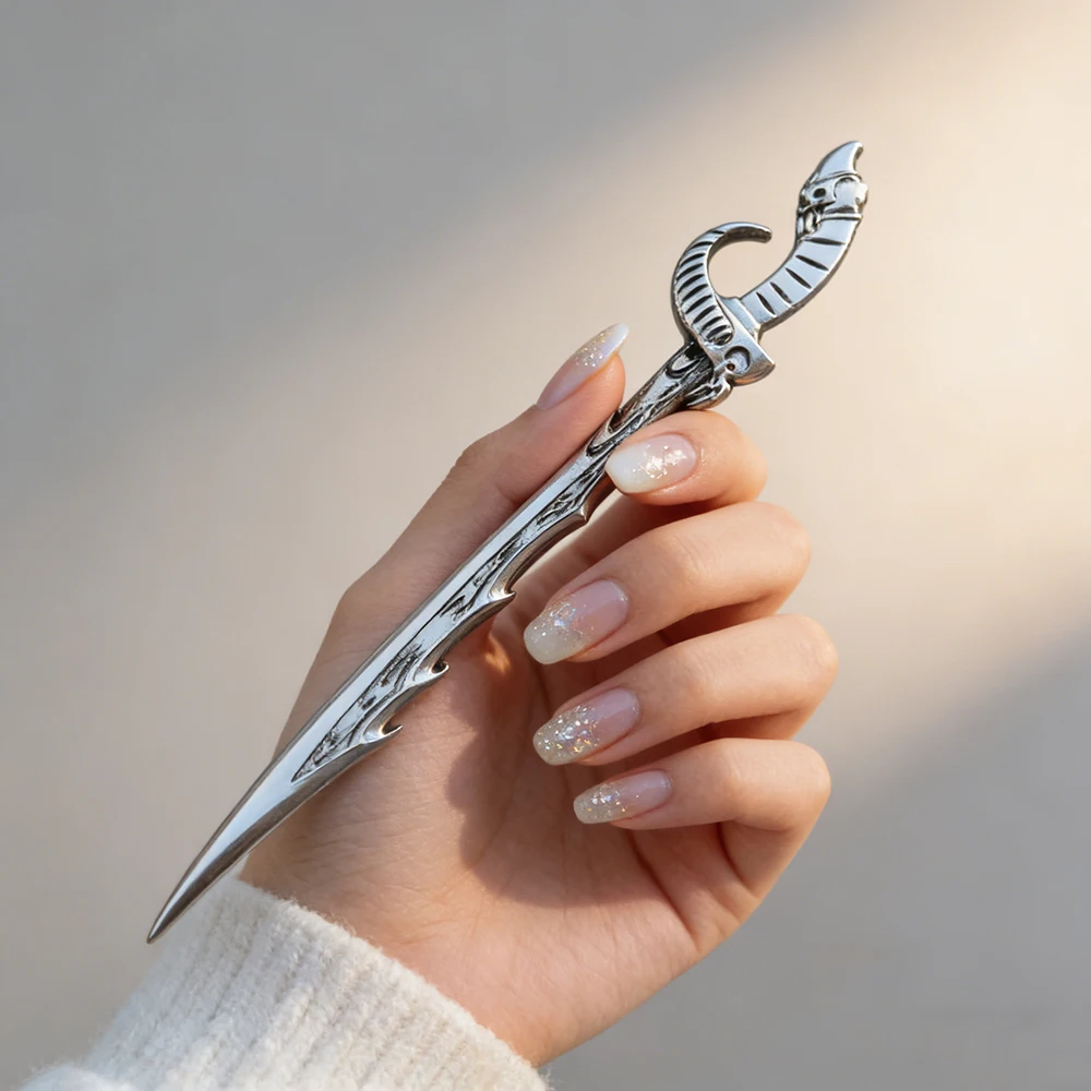 1pc Simple And Atmospheric Viking Retro Gothic Skull Head Big Knife Hairpins Hair Sticks Norwegian Style Party Accessories view 3