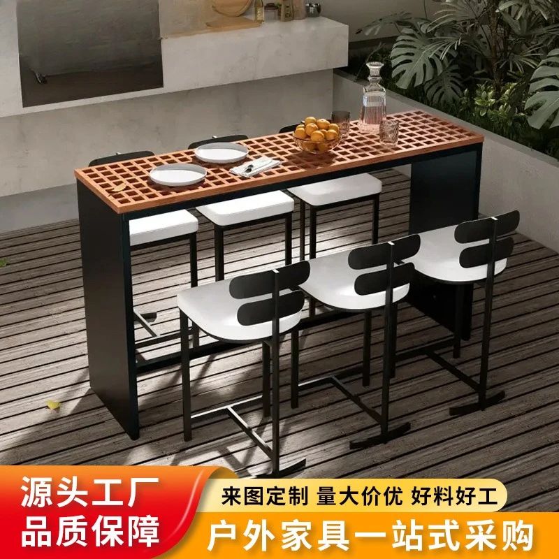 

Outdoor Bar Table Balcony Leisure Bar High Table Aluminum Alloy Restaurant Cafe BarChair Teak Desktop Hotel