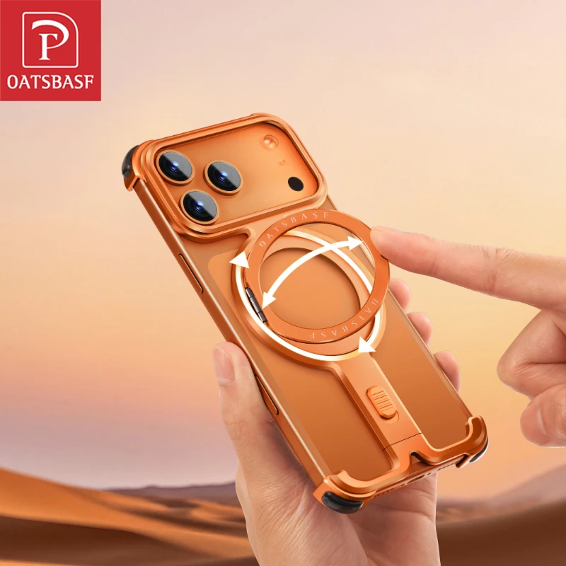 

Чехол для телефона Oatsbasf Views-Shape для iPhone 17 Pro/Pro Max с 360° ° Поворотная подставка Magsafe с беспроводной зарядкой, металлическая безрамная крышка