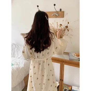 Cute Bear Print Robe 6 Women Bathing Robe Cartoon Cute Bear Print Bathrobe Nightgown Cardigan Long Sleeve Nightdress Plus Size Loungewear Nightgown Ro 6