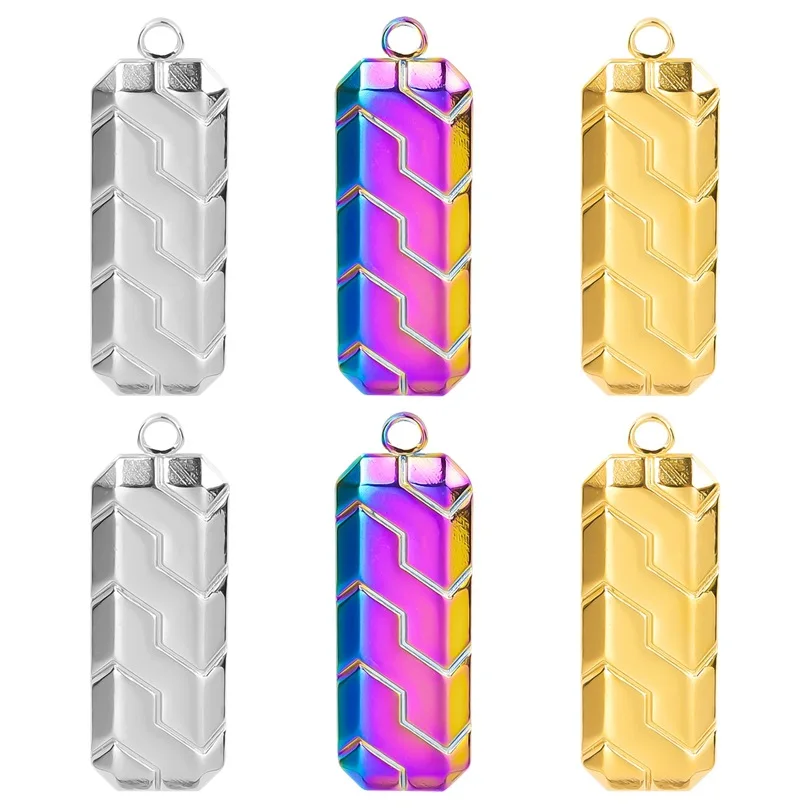 5Pcs DIY 316L Stainless Steel 35X12mm Strip Rainbow Silver Gold Color Charms Pendant for Earrings Men Women