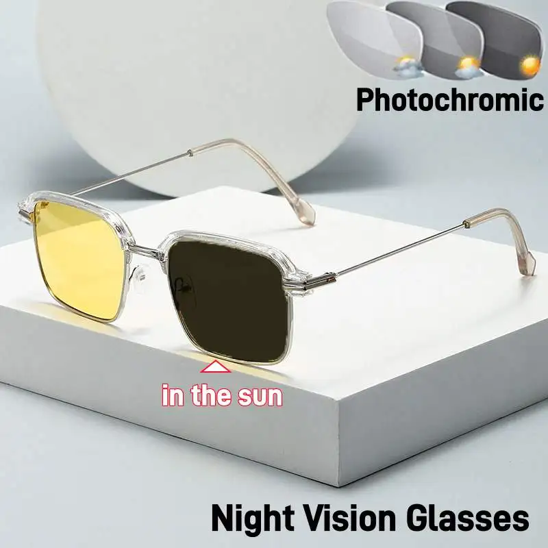 

Retro Luxury Square Frame Photochromic Night Vision Glasses Men Outdoor UV Protection Goggles Day and Night Driving Glasses