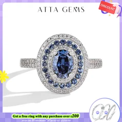 ATTAGEMS Blue Moissanite Women Rings Oval Cut 1.0CT Real S925 Sterling Silver Jewelry For Wedding Engagement Ring With Certified