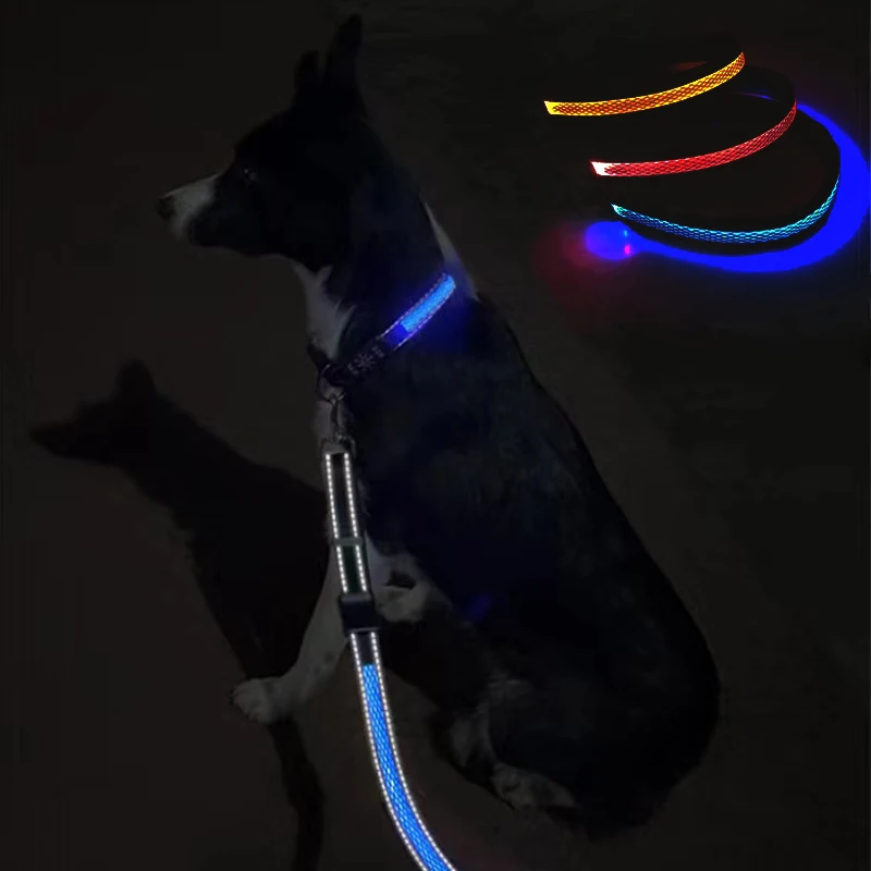 Dog Luminous Collar LED Adjustable Flashing Necklace Waterproof USB Rechargeable With Night Light-up Leashes Pet Safety Products