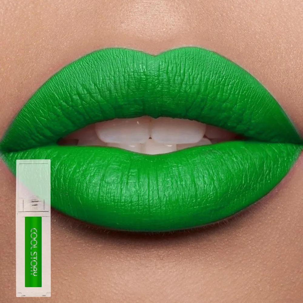 Black Matte Velvet Lip Gloss ฮาโลวีน Liquid ลิปสติก Lips Tint Make Up Lip Glaze เครื่องสําอางริมฝีปากคราบความงามกันน้ําสีเขียว