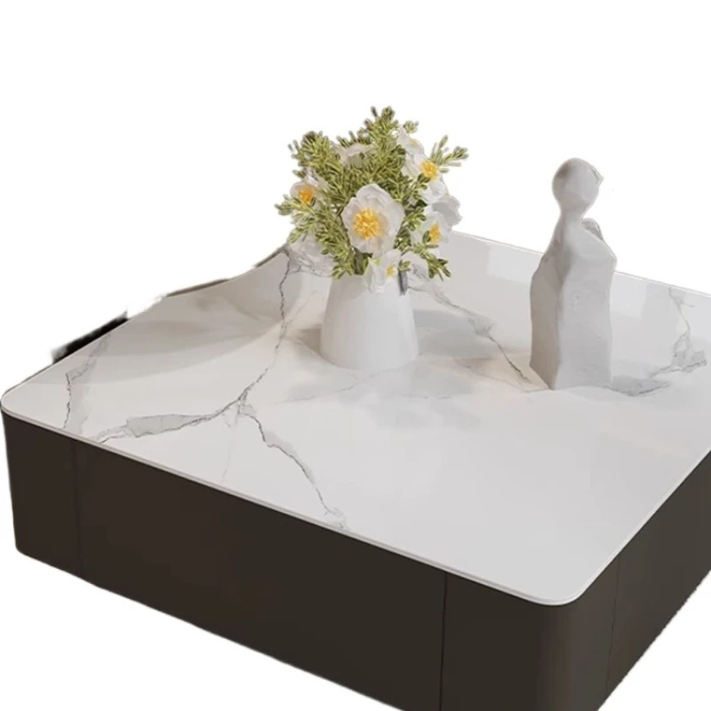 

living room home italian minimalist square rock slab coffee table combination modern light luxury high - end