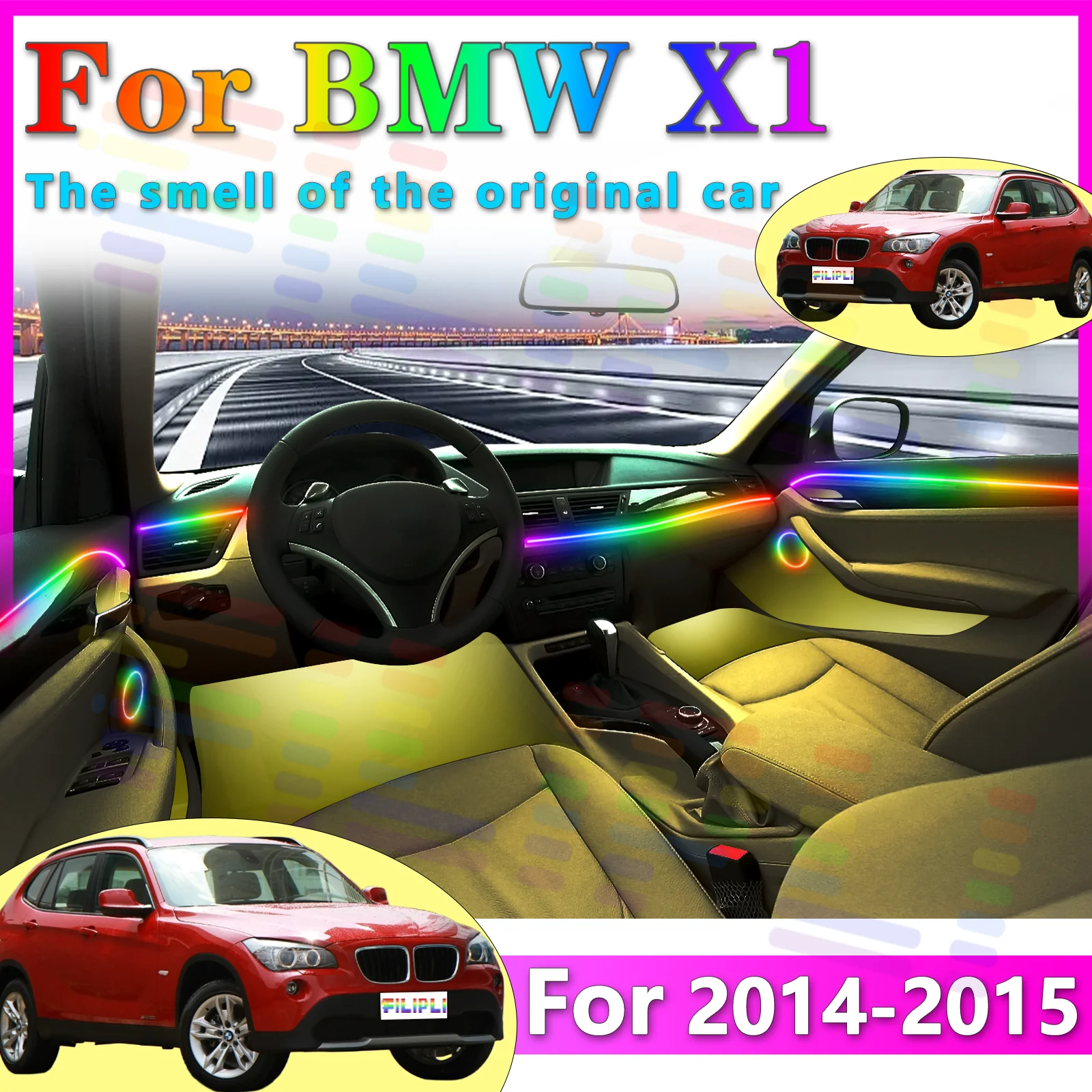 

FILIPLI для BMW X1 E84, внутренняя светодиодная лента, акриловая, 64 цвета, RGB, симфоническое приложение — работает для устранения вождения Visuals