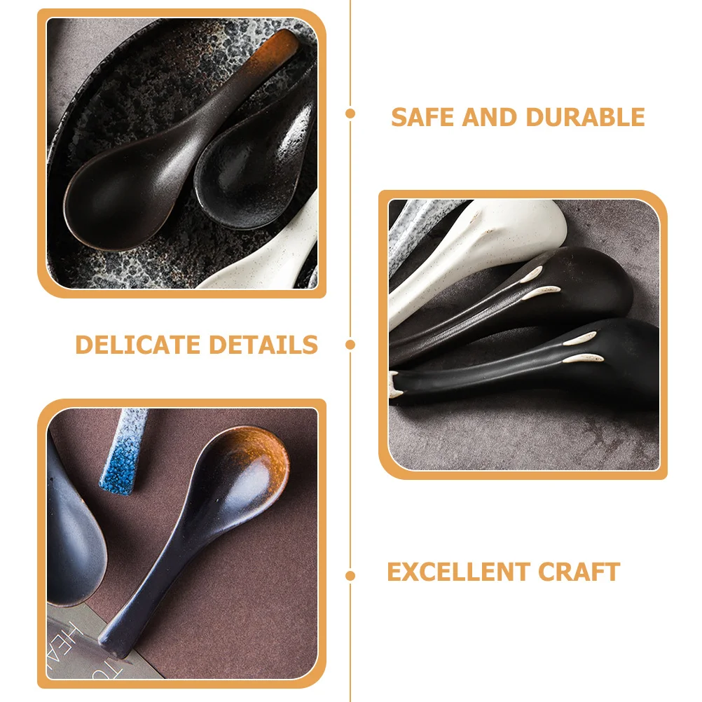 

5Pcs Premium Ceramic Soup Spoons Comfortable Handle Home Dining Kitchen Supply Multipurpose Tool Soup Spoons