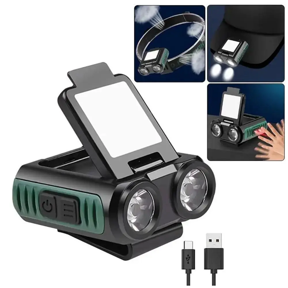 Portable USB Rechargeable Induction Headlamp Search Light Waterproof Cap Clip Light LED 1200Mah Sensor Headlamp Camping