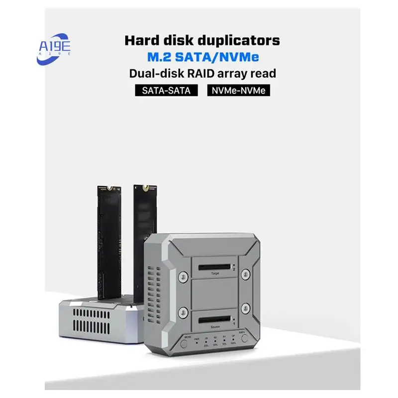 

A19E-Dual Bay M.2 Nvme/Nvme SSD Hard Disk RAID10 Docking Station Offline Clone M.2 SSD Duplicator Fan Cooling Array