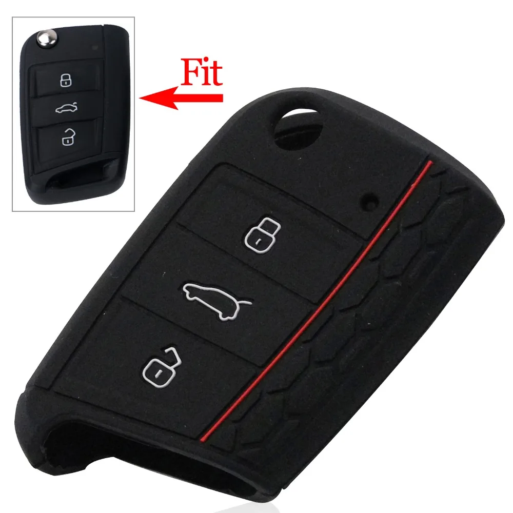 Jingyuqin 3BT Silicone Car Key Cover Case For VW Volkswagen Polo Golf 7 mk7 Tiguan SKODA Octavia A7 Kodiaq Karoq SEAT Ateca Leon