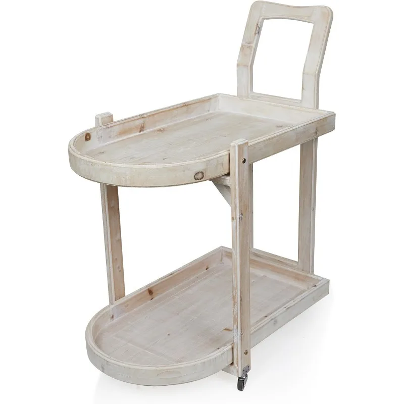 MBB174 Wood 2-Tier Rolling Storage Cart for Books, Plants, Decor, Rustic Storage Push Cart with 2 Shelves