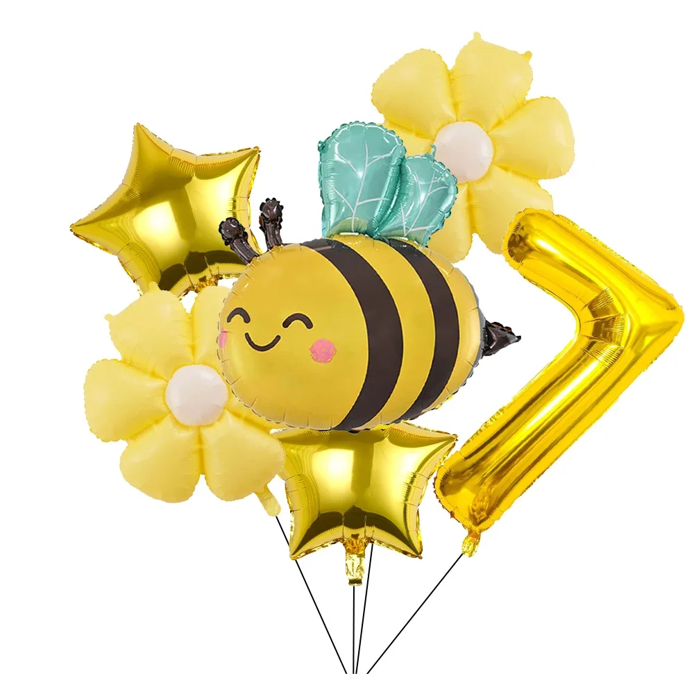 6 Stück Biene Gänseblümchen Golden 32 Zoll Zahl Aluminiumfolie Ballons Set Gänseblümchen Blumenballon für Bienenthema Geburtstag Babyparty Zubehör – Detail 8
