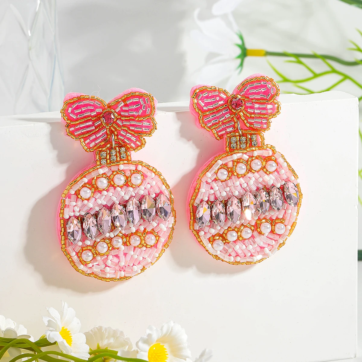 Christmas Ornament Beaded Earrings For Women Bohemia Handmade Seed Beads Bowknot Bell Earrings Holiday Gift For Lover&Friend ﻿