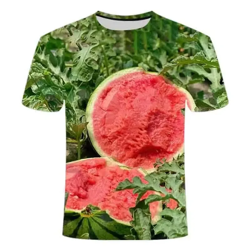 Summer Watermelon 3d Printed Hip Hop Men Personality Short Sleeve Fashion Alternative Funny O Collar Large Size Handsome Shirt