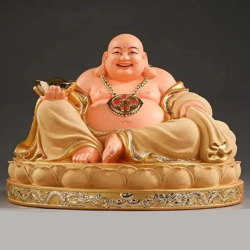 Resin Large Laughing Buddha sculptures statue Chinese Buddhist figures Home Living Room Office Wealth Luck Feng Shui Decor view 2