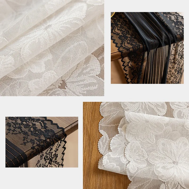 หรูหราลูกไม้ตารางธงตารางกาแฟตารางบรรยากาศผ้าปูโต๊ะตกแต่ง Hollowed Out ด้านข้างตู้ฝุ่น