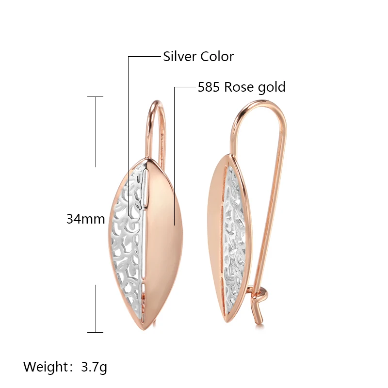 Hot 585 Rose Gold With Silver Color Drop Earrings Fashion Rhombus English Needle  Earrings for Women Vintage Wedding Jewelry