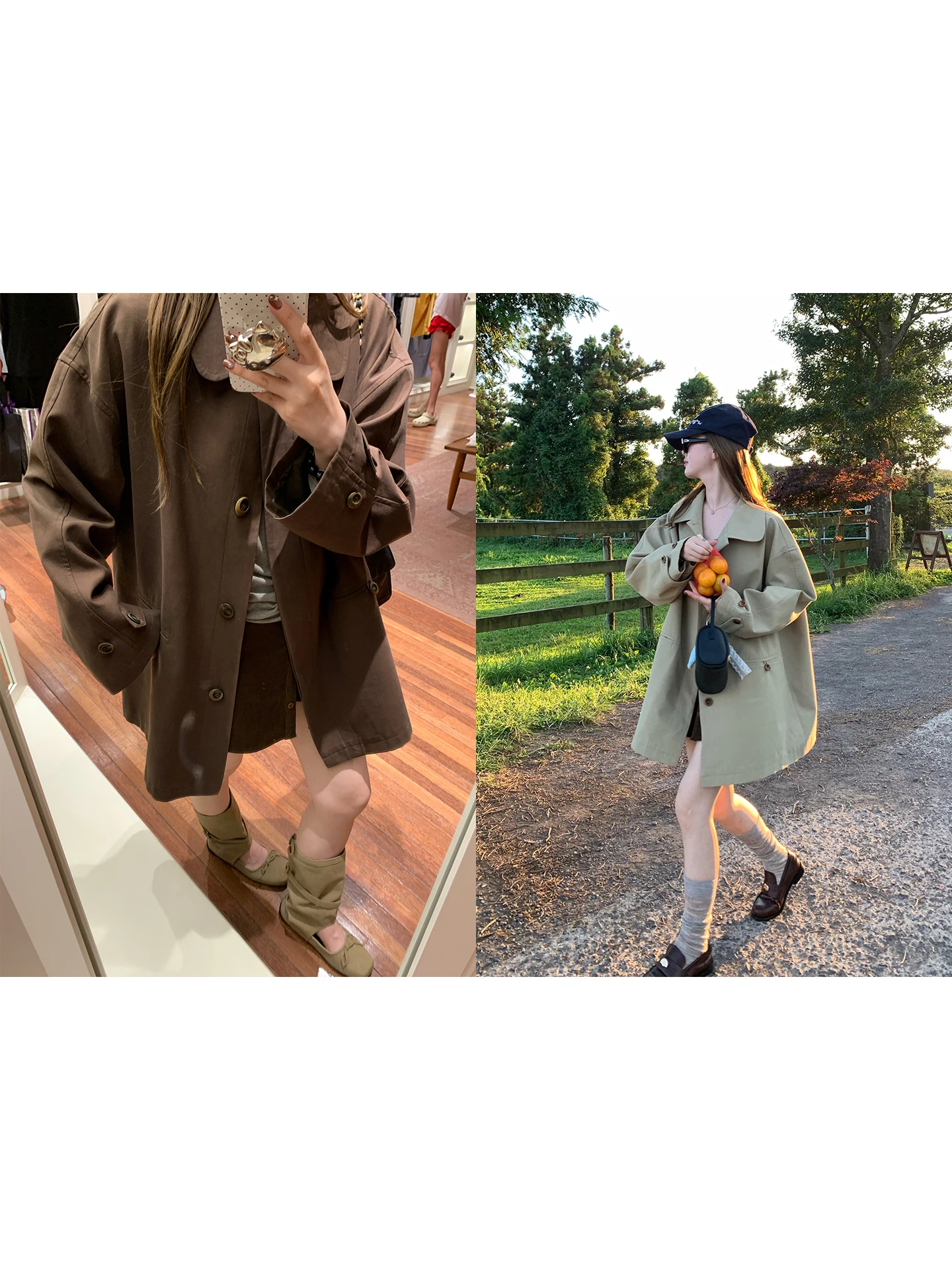 

Корейское женское длинное пальто-ветровка с воротником, из хлопка, для осеннего сезона, модное, для женщин