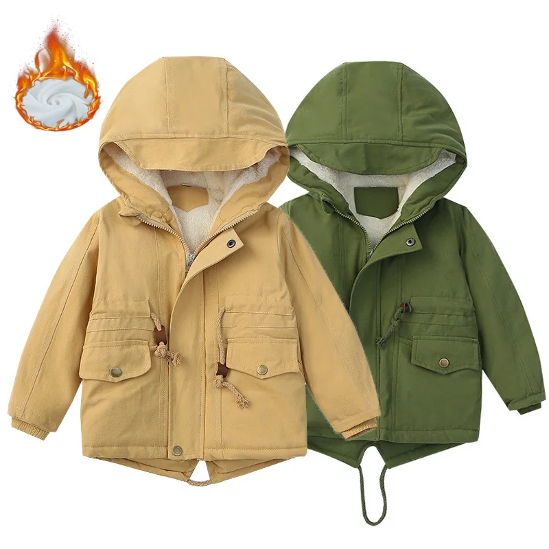 

Children Thickened Jackets Boys Girls Hooded Coats Girls' Fleece-Lined Cotton Jacket Winter Outerwear Plush Velvet Kids Clothing
