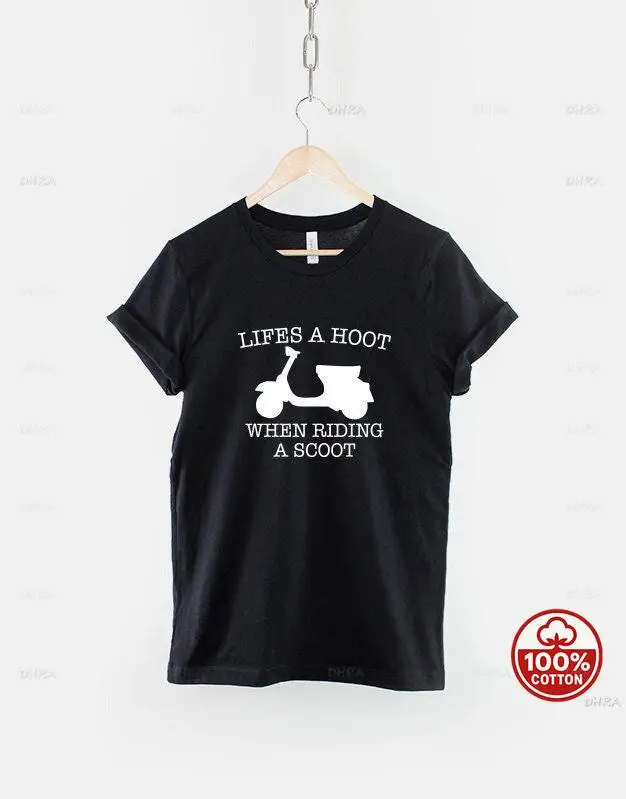 Cute Owl On Scooter Pun T-Shirt Unisex Humor Ride Gift Top