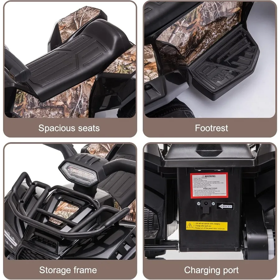 Elektryczny pojazd ATV na baterie 6V, quad 4-kołowy z reflektorami, MP3, USB, regulacją głośności, dużym siedzeniem.