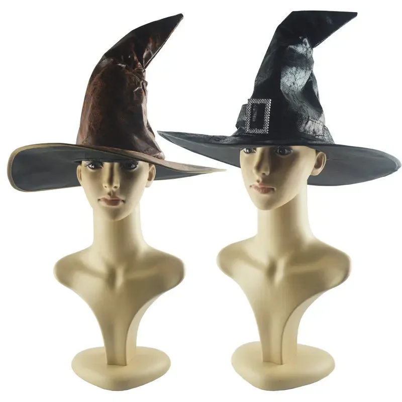 Vintage Halloween Witch Hat Props Black Brown Spire Wizard Hat Party Cosplay Masquerade Hat Festival Decoration image 3