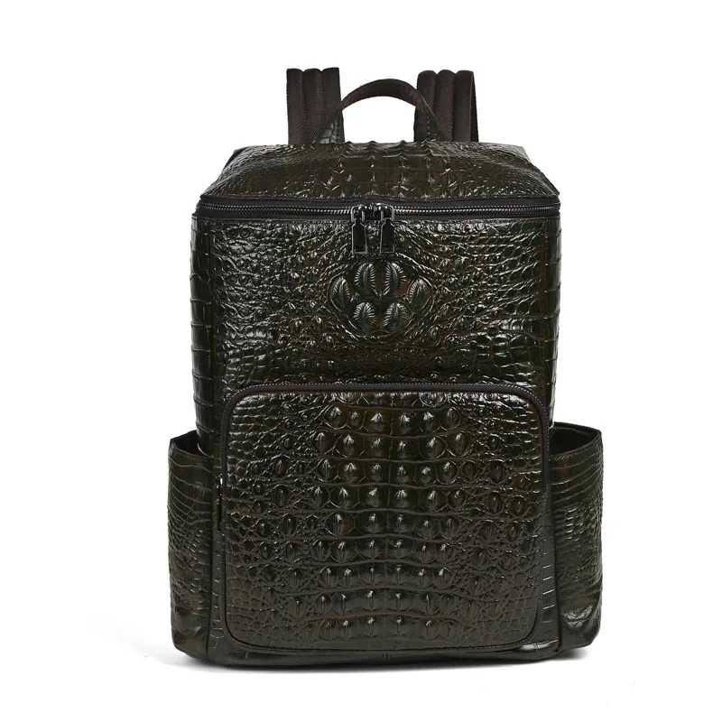 التمساح نمط رجل جلد طبيعي على ظهره التمساح حقيبة سفر للرجل خمر بنين حقيبة كتف مزدوجة