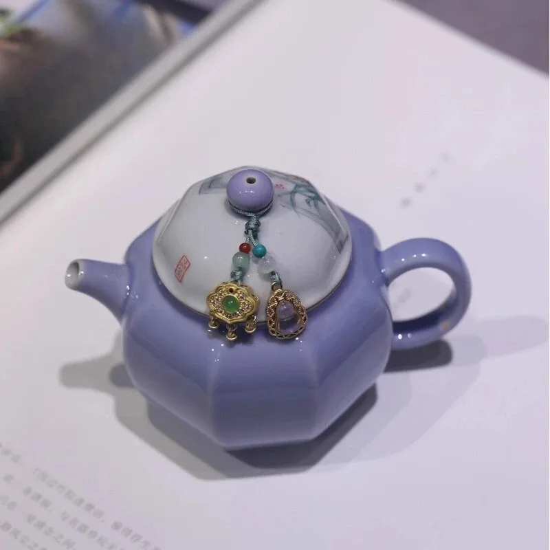 Purple Underglaze Hand Painted Orchid Bafang Teapot Jingdezhen Handmade Tea Pot Pot Holder Ball Hole Filter Kun Fu Teapot Teacup