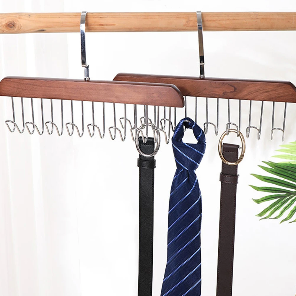 

3Pcs Multipurpose Closet Hanger with 8 Hooks Stainless Steel Wood Organizer for Tie Scarf Belt Tank Top Wardrobe Storage
