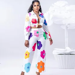 Conjunto de traje con estampado Floral de talla grande para mujer, blusa regordeta, Top corto, ropa elegante de lujo para mujer, conjuntos a Juego de 2 piezas, otoño 2023