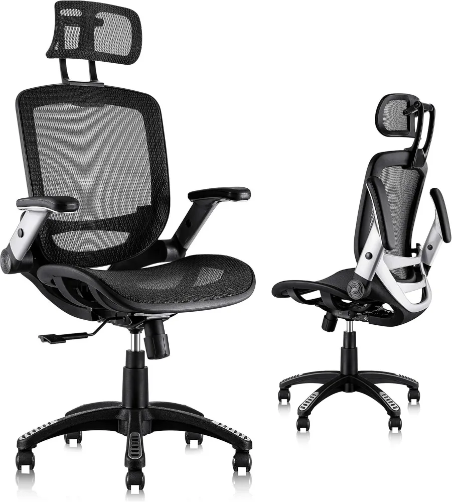 

GABRYLLY Ergonomic Mesh Office Chair, High Back Desk Chair - Adjustable Headrest with Flip-Up Arms, Tilt Function