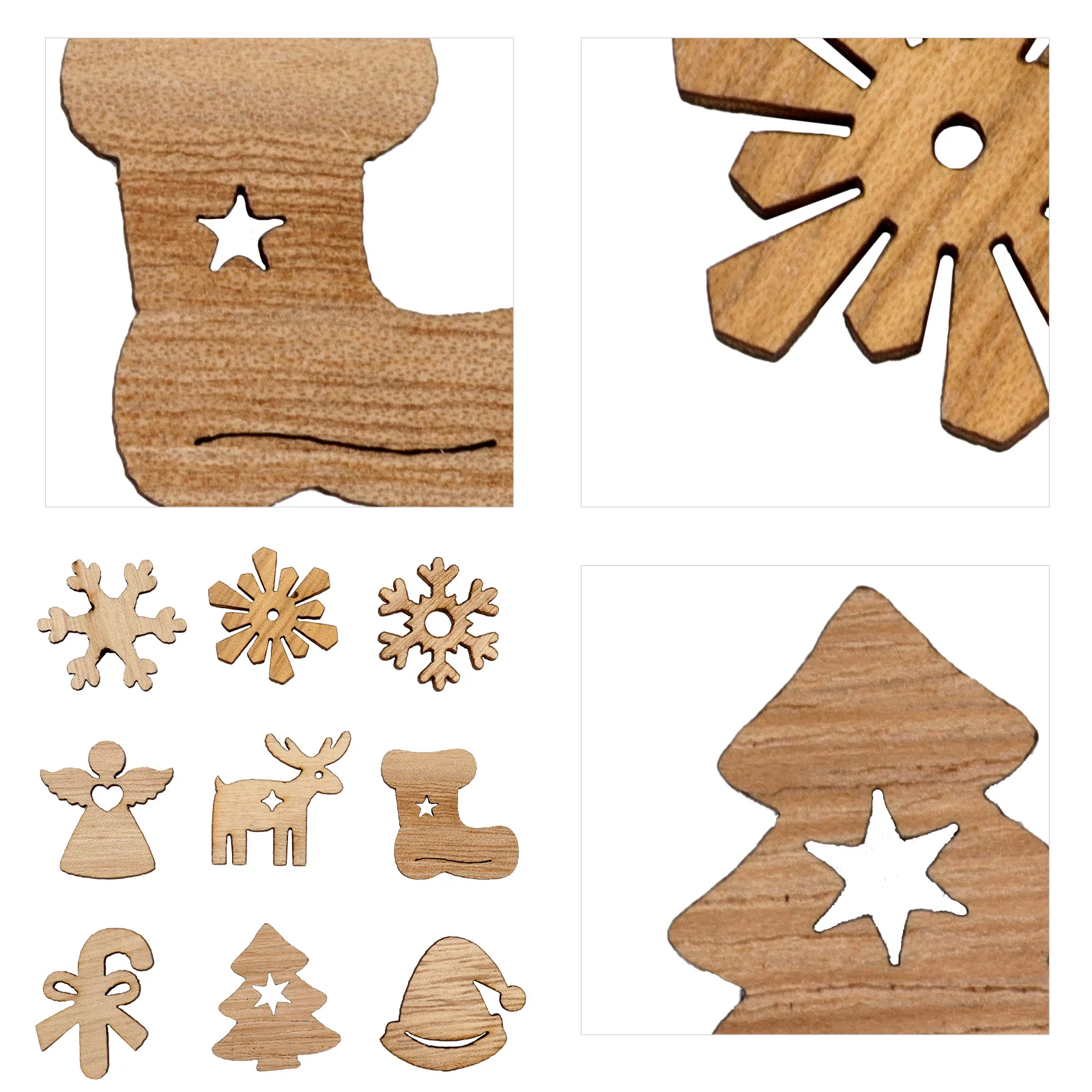 

100pcs 1 Bag Retro Wood Slice Decor Assorted Christmas Shapes Diy Craft Supply For Holiday Party Home Decoration Wooden Hanging