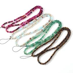 Natural Stone Long Style Mobile Phone Chain Agate Turquoise Round Bead Cellphone Hanging Cord Hang Neck Anti-Drop Phone Lanyard