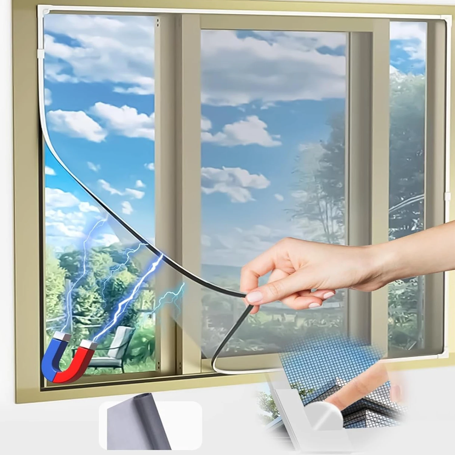 Mosquitera magnética de malla, ventana magnética autoadhesiva, sin necesidad de perforar, simple, para uso doméstico, cierre automático