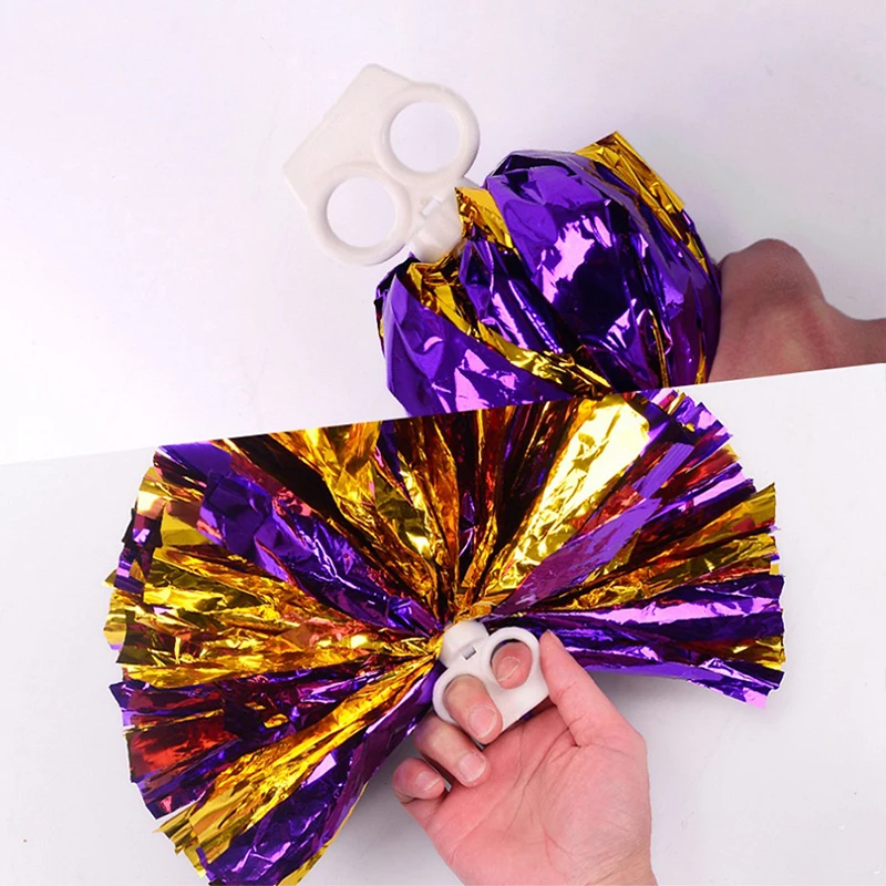 1Pc 25CM/30CM Plastic Double Hole Handle Cheerleader Pom Poms Metallic Streamer Club Sport Supplies Dance Party Club Decorator