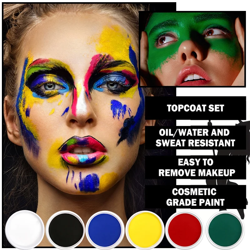 6-Color Facial and Body Paint,Safe Water-Soluble Single-Color Face Paint for Stage,Cosplay,Halloween,Water-Based Makeup Palette