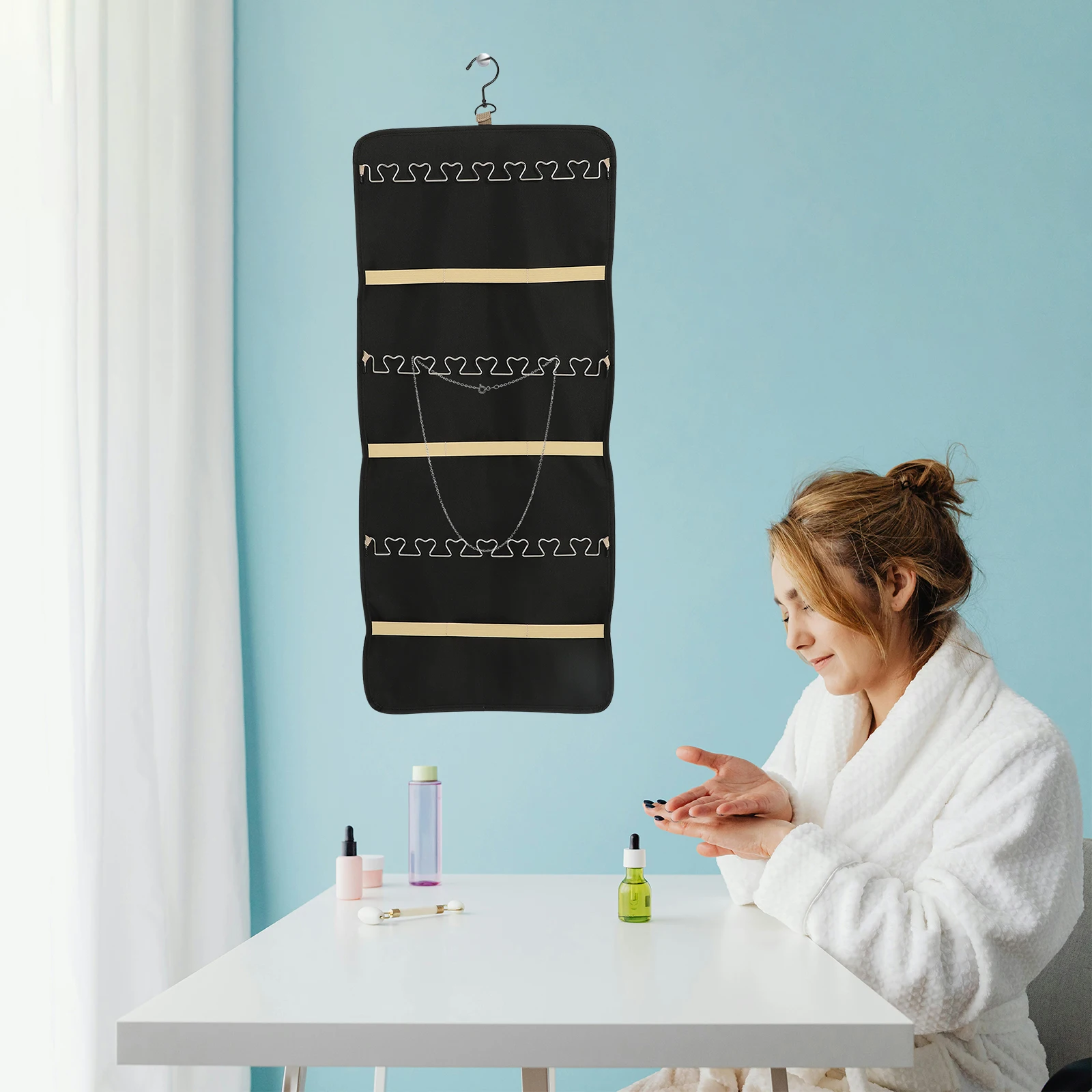 

Oxford Cloth Storage Bag Black Hanging Jewelry ganizer for Necklaces Earrings Bracelets Travel Wall Pouch Home Decor