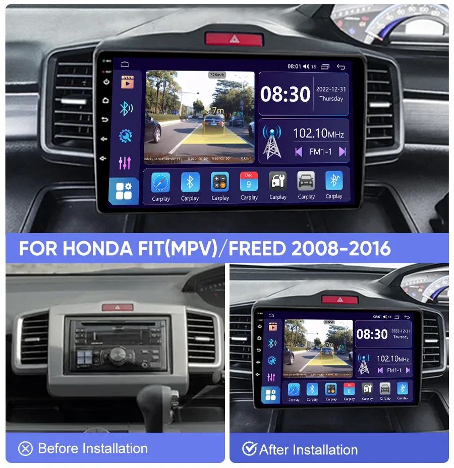 For HONDA  FIT(MPV)/FREED Matten Black 2008-2016 Android 12.0 Car Radio Multimedia Video Player GPS Navigation 4G