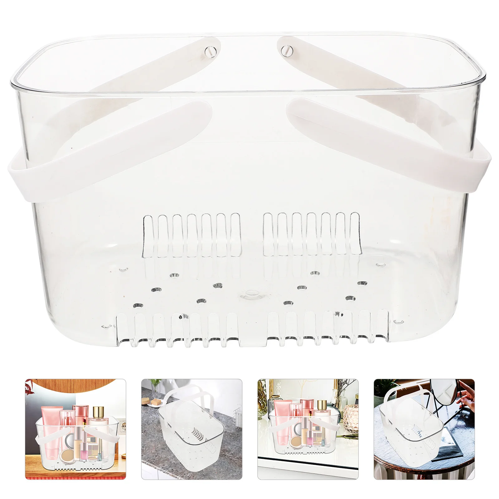 

Portable Clear Fruit Basket with Handle Drain Hole Design Multi-Function Fruit Drainer Storage Basket for Home Party Bathroom