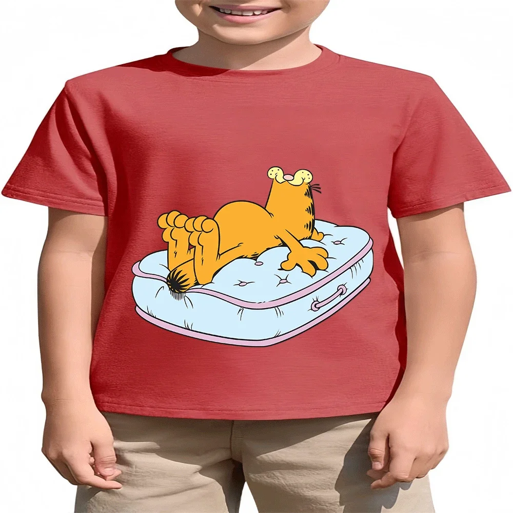 

Хлопковая футболка с мультяшным принтом The Garfield Show 2026, летняя модная футболка для мальчиков и девочек от 2 до 14 лет, горячая распродажа