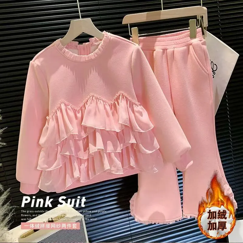 

Winter Girls Clothes Sets Warm Thick Velvet Tops + Pants Outfits For Children Clothes Set Sweet Kids Clothing 4 6 9 10 12