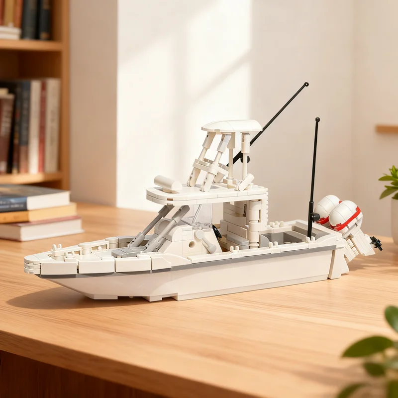 353ピース-moc-海上ハンター-オフショアスポーツフィッシングボート-モデル組み立てブロック-3d-誕生日プレゼント-組み立てコレクション