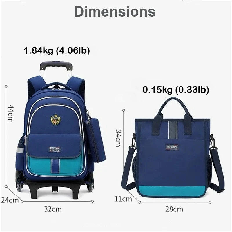 Kids Rolling Backpack with Wheels, 3-Piece Trolley School Bag Set for Boys & Girls, Carry-On Luggage Bookbag with Shoulder Bag