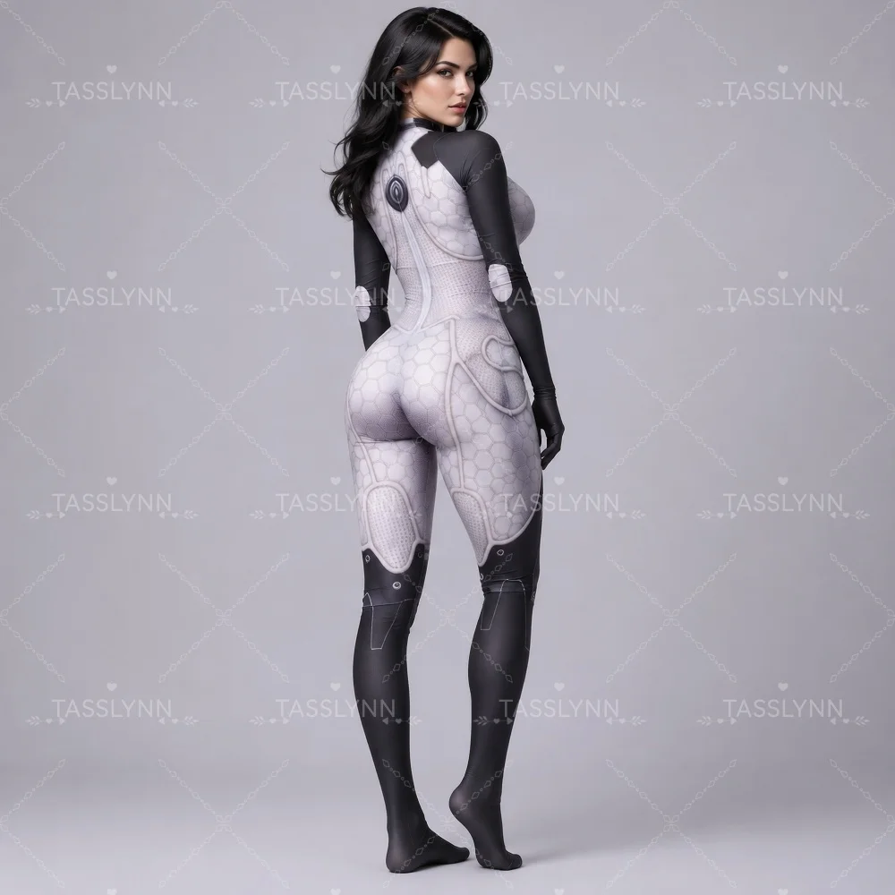 Sexy Miranda Lawson Cosplay Costume Zentai Bodysuit 3D Print White Black Sci-fi Full Body Jumpsuit Halloween Game Cos Costume view 5