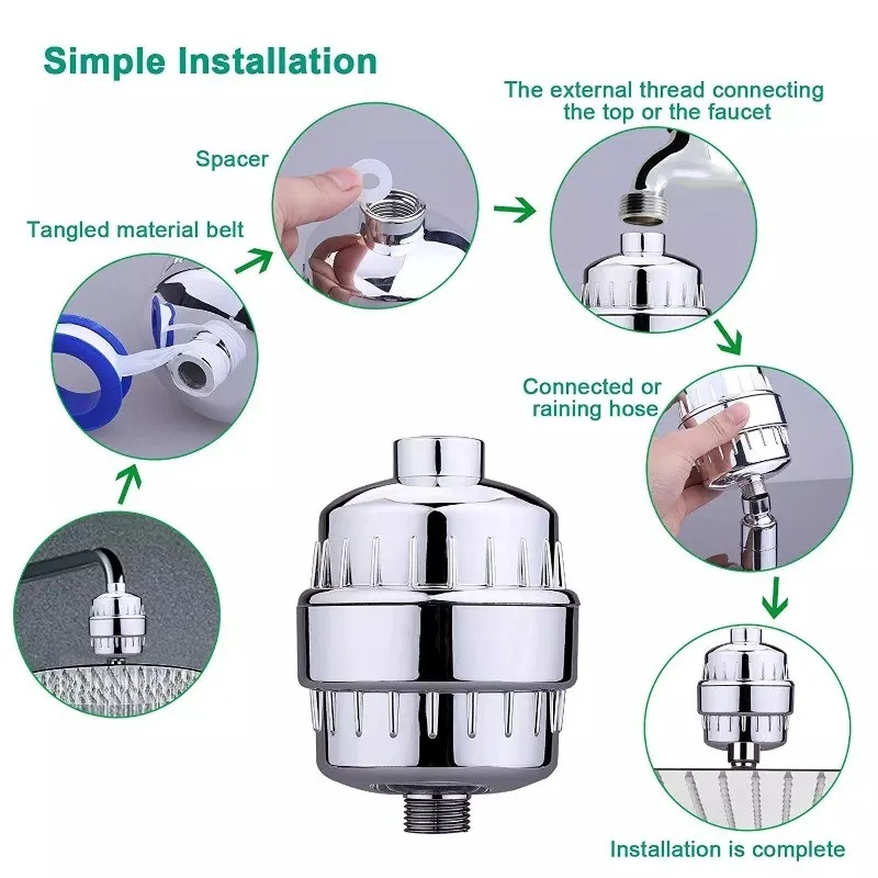 For Hard Water Replaceable Cartridges Water Softener to Remove Chlorine and Fluoride 15/20 Stages High Output Shower Head Filter