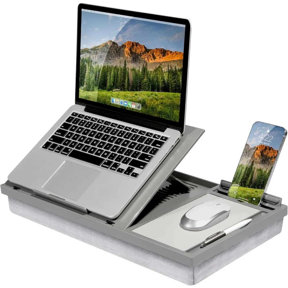 

Ergonomic Lap Desk with Adjustable Angles, Mouse Pad & Phone Holder - Gray, Fits 15.6 Inch Laptops and Tablets